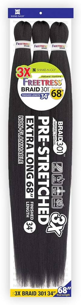 Freetress Synthetic Pre Stretched Braid - 3X BRAID 301 34" (1B Off Black) | Amazon (US)