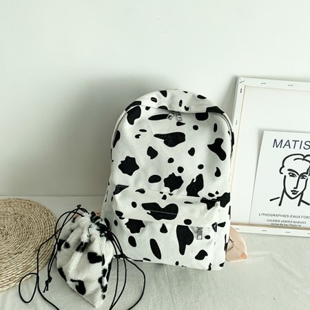 Fashion High School Student Cow Print Backpack Canvas Plush Purse | Walmart (US)