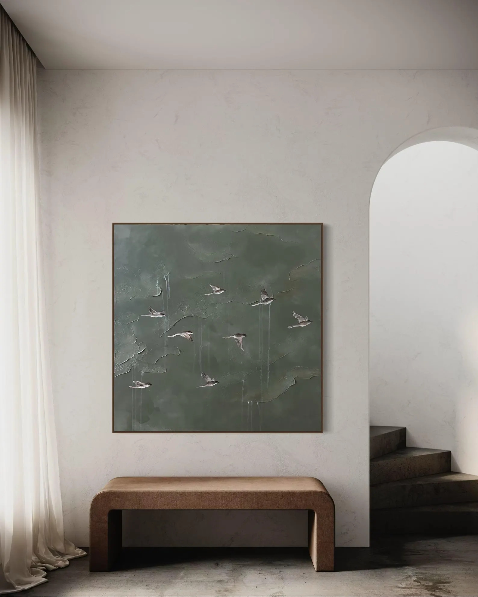 Original Abstract Bird Oil Painting on Canvas | Custom Flying Swallow Painting | Green Wall Art |... | Etsy (US)