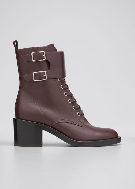 Gianvito Rossi Lagarde Calf Leather Side-Zip Combat Booties | Bergdorf Goodman