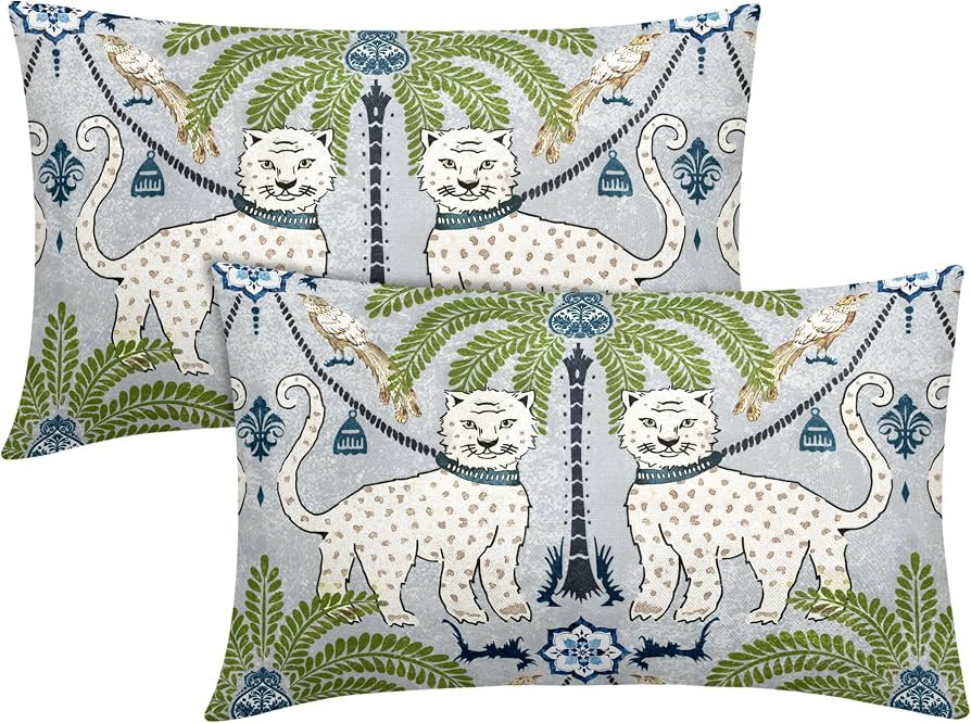 Chinoiserie Animal Print Leopard Tropical Tree Lumbar Pillow Covers 12X20 Inch Set of 2 Vintage A... | Amazon (US)