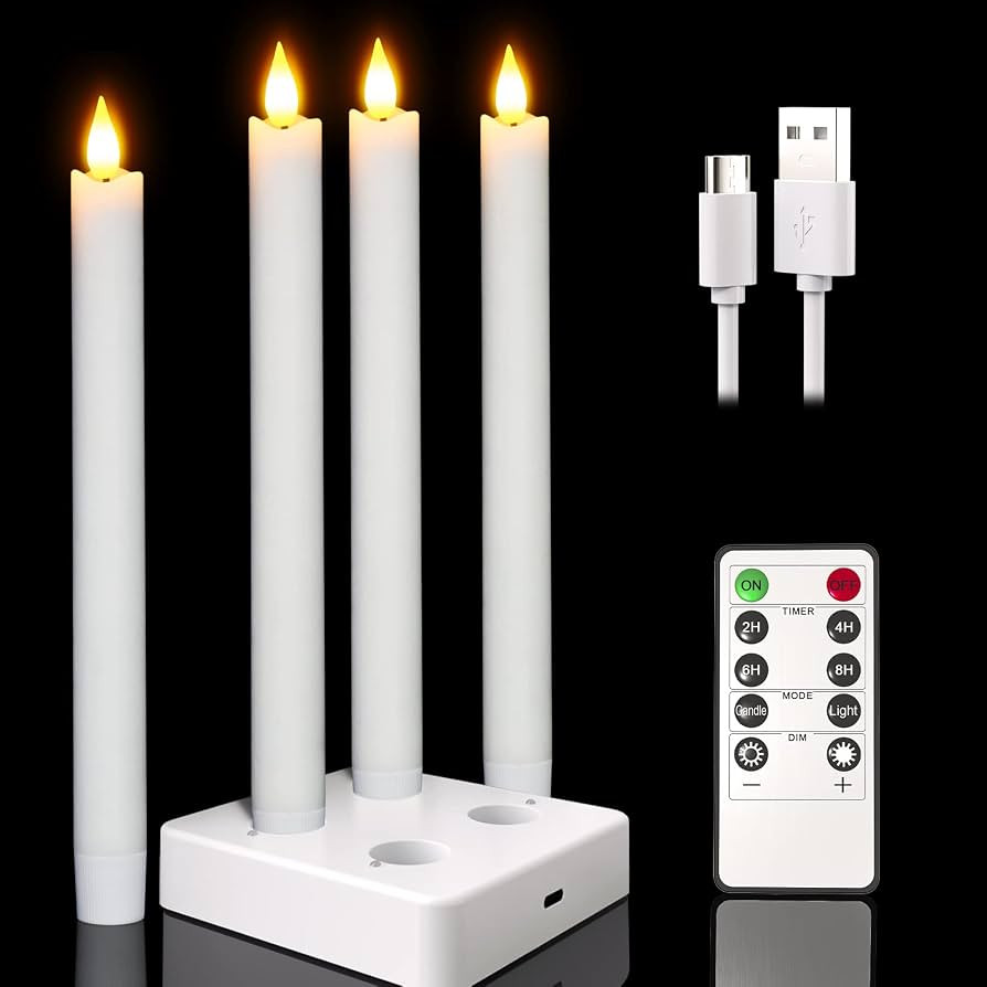 Rechargeable Candles, 4pcs Flameless Taper Candles with Remote Timer, Real Wax LED Taper Candles ... | Amazon (US)