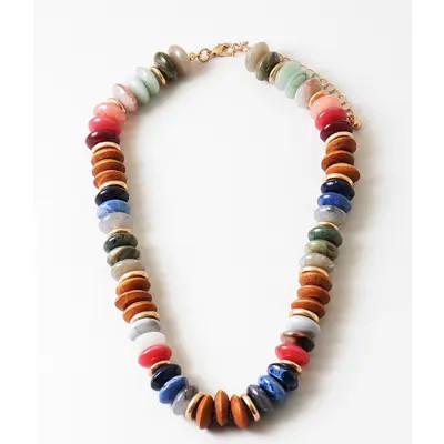 Erin McDermott Jewelry Wood and Neutral Beaded Necklace in Brown at Nordstrom | Nordstrom