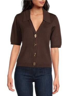 Skies Are Blue Knit V Neck Short Sleeve Button Front Top | Dillard's | Dillard's