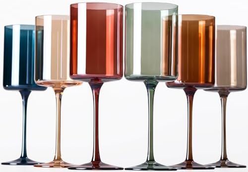 SANZO Square Wine Glasses Set 4, Colored Wine Glasses, Crystal Wine Glasses 15oz, Elegant Design ... | Amazon (US)