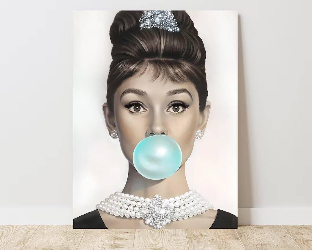 Audrey Hepburn Blue Bubble Gum Canvas Art Print J_391 - Etsy | Etsy (US)