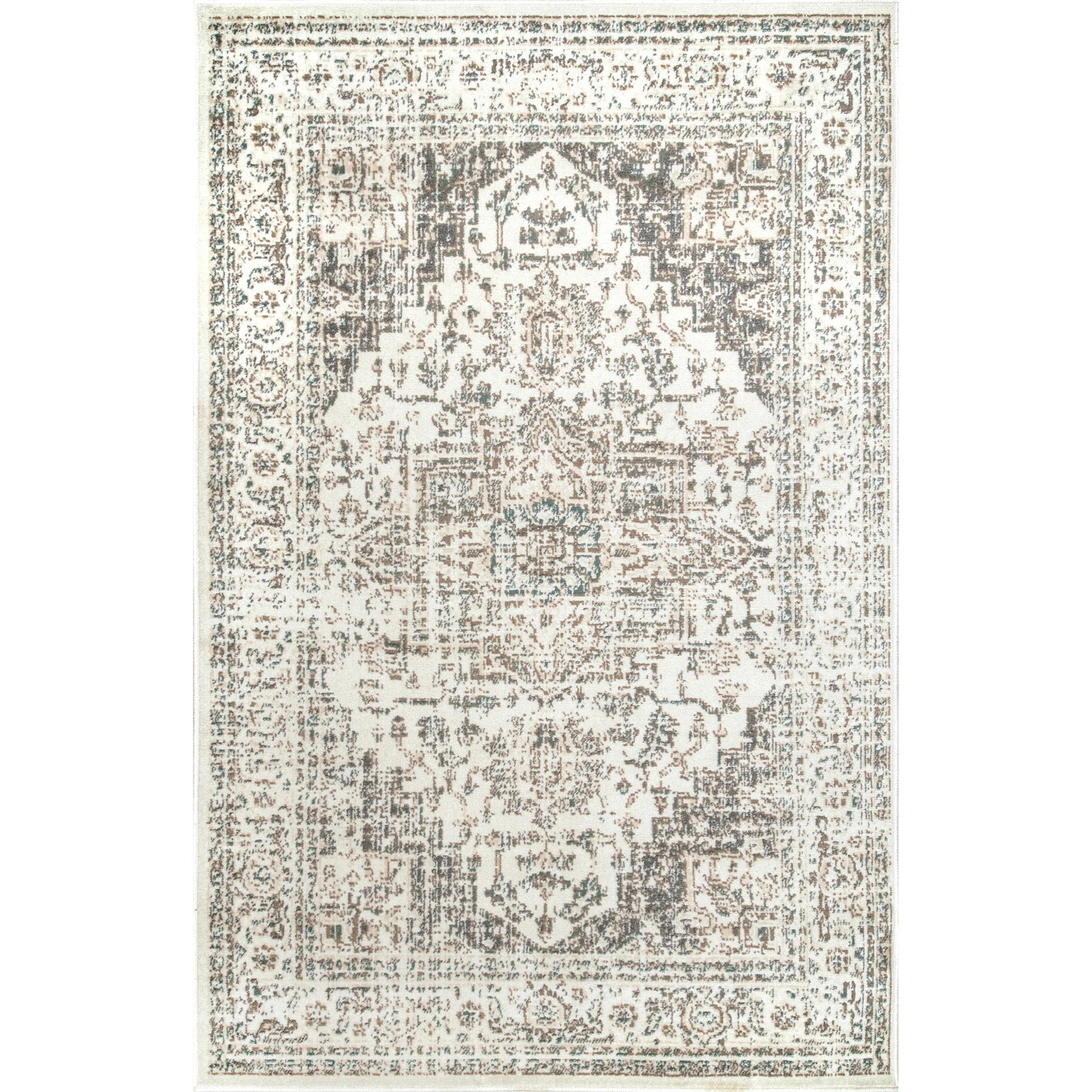 Ethelinde Power Loom Performance Oriental Medallion Cream Rug | Wayfair North America