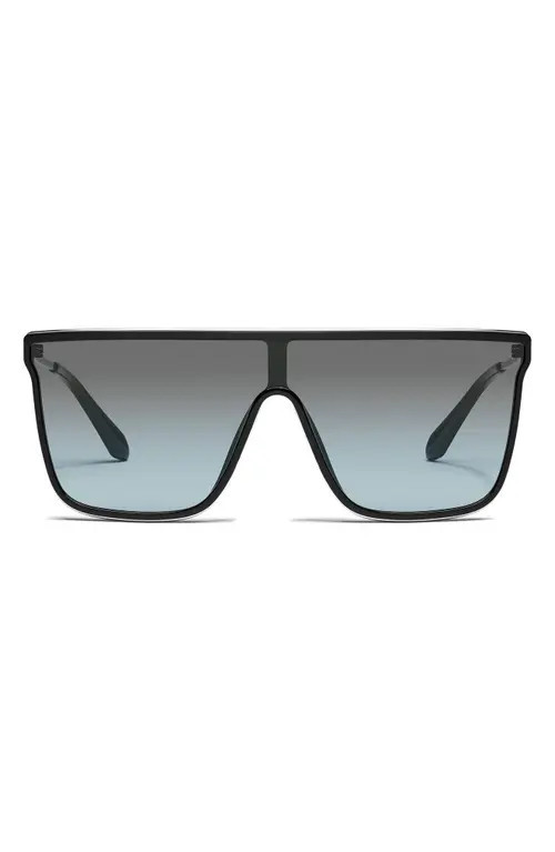 QUAY Nightfall Remixed 138mm Shield Sunglasses in Black/Grey Light Turquoise at Nordstrom | Nordstrom
