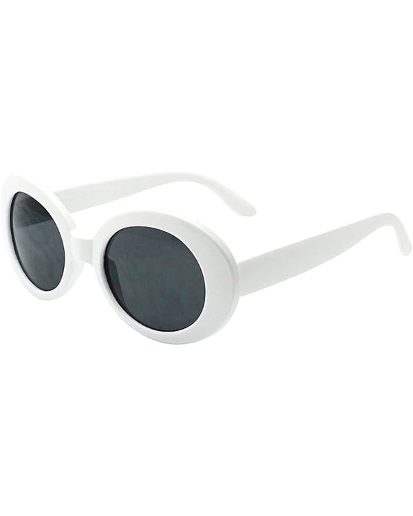 My Shades - White Oval Round Sunglasses Thick Bold Retro Clout Goggles (White, Smoke), Large | Amazon (US)