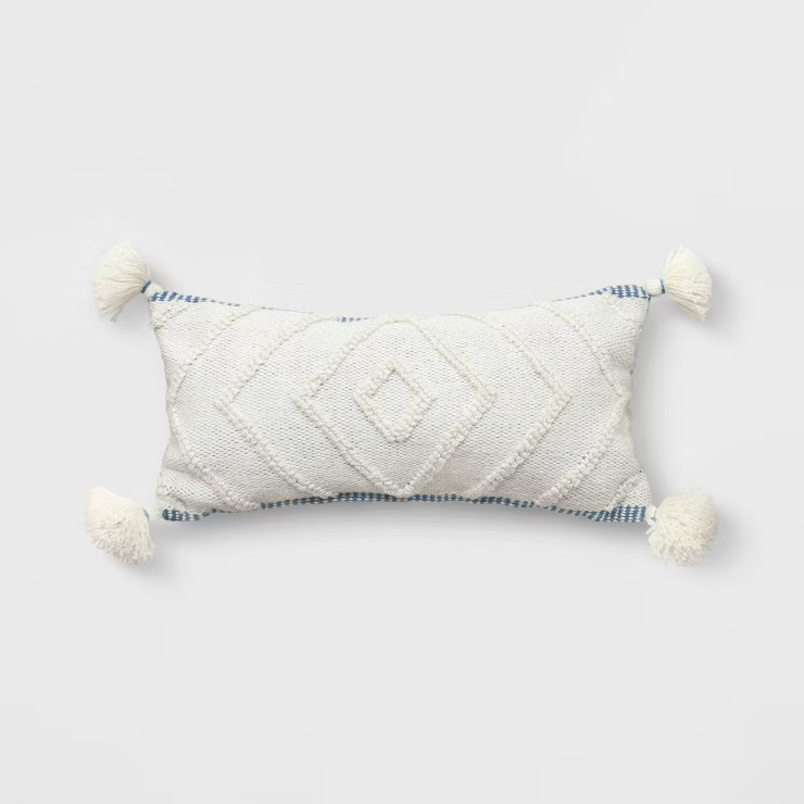 Outdoor Lumbar Throw Pillow Textured Diamond Off-White - Threshold™ | Target