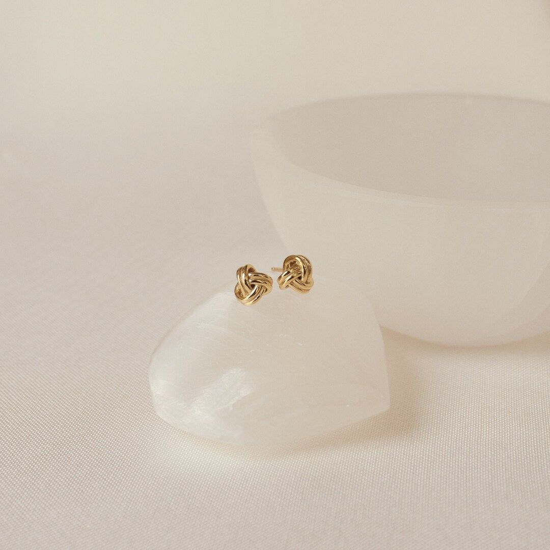 Love Knot Earrings Dainty Stud Earrings Minimalist Knot Earrings in Gold and Sterling Silver Gift... | Etsy (US)