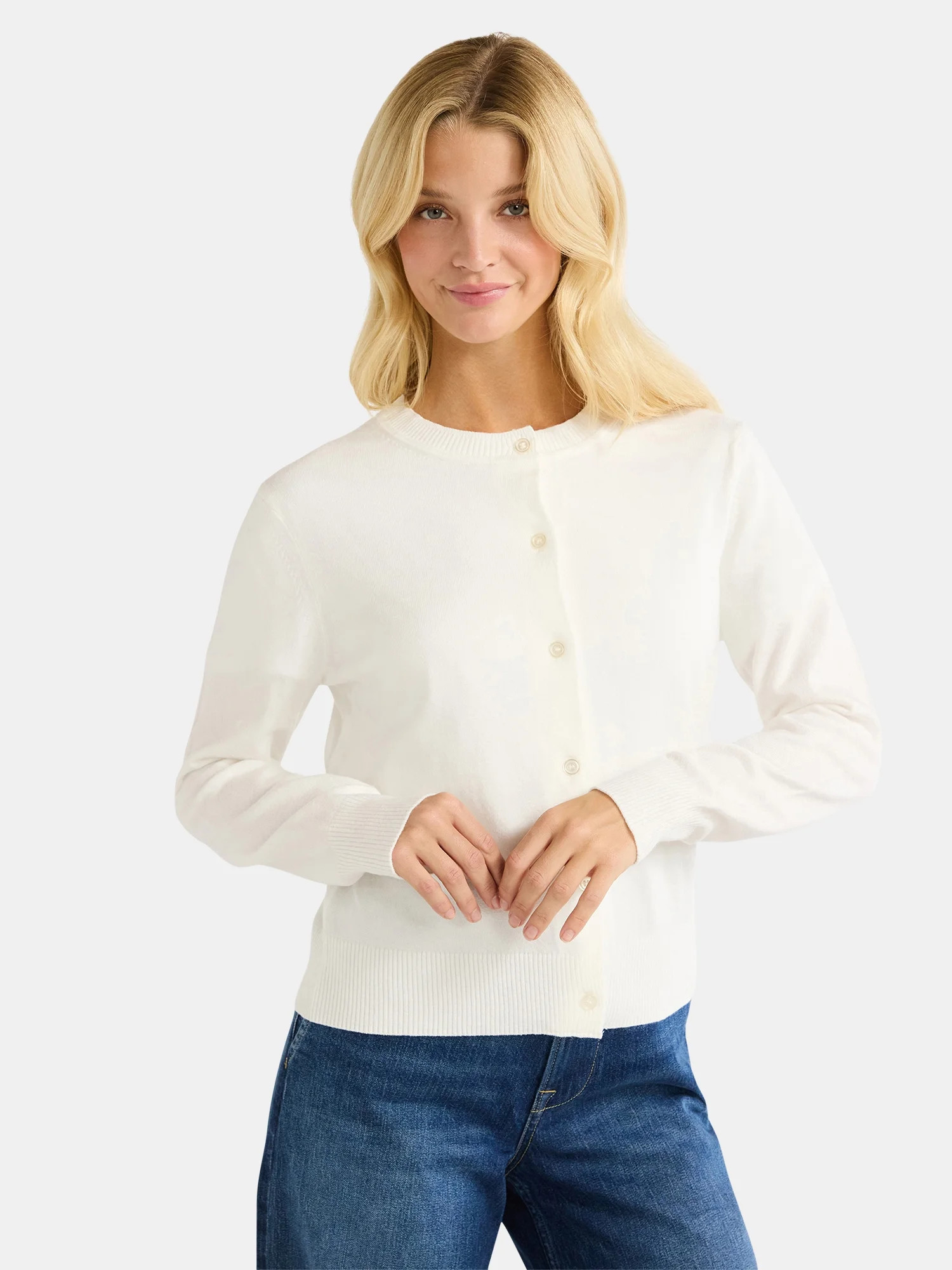 Free Assembly Women's Long Sleeve Classic Crew Cardigan, Sizes XS-XXL | Walmart (US)