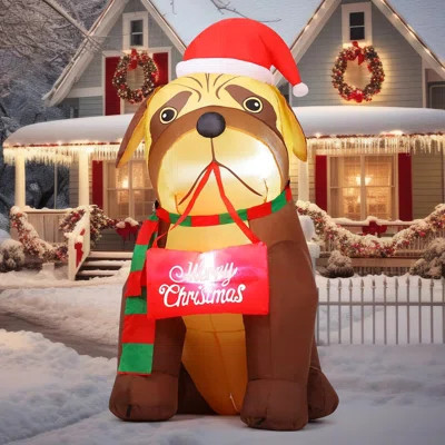 Christmas Inflatable 5 FT Blow Up Dog Inflatable with Built-in LEDs | Wayfair North America