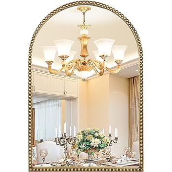 Arched Wall Mirror for Bathroom - 24"x36" Metal Beaded Frame Decorative Accent Mirror, Large Mode... | Amazon (US)