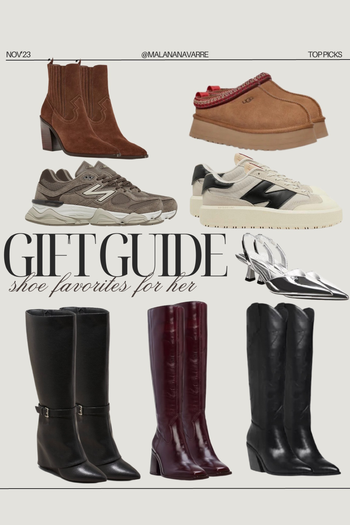 Holiday gift guide — shoe edition 👢🤎

Gift guides for her
For her gifts
Gifting 
Holiday gifting 
Christmas gifts for her
Boots
New balances
Knee high boots
Chrome heels
Must have shoes
Trending shoes 
Cherry red 
Uggs

#LTKGiftGuide #LTKfindsunder100 #LTKshoecrush