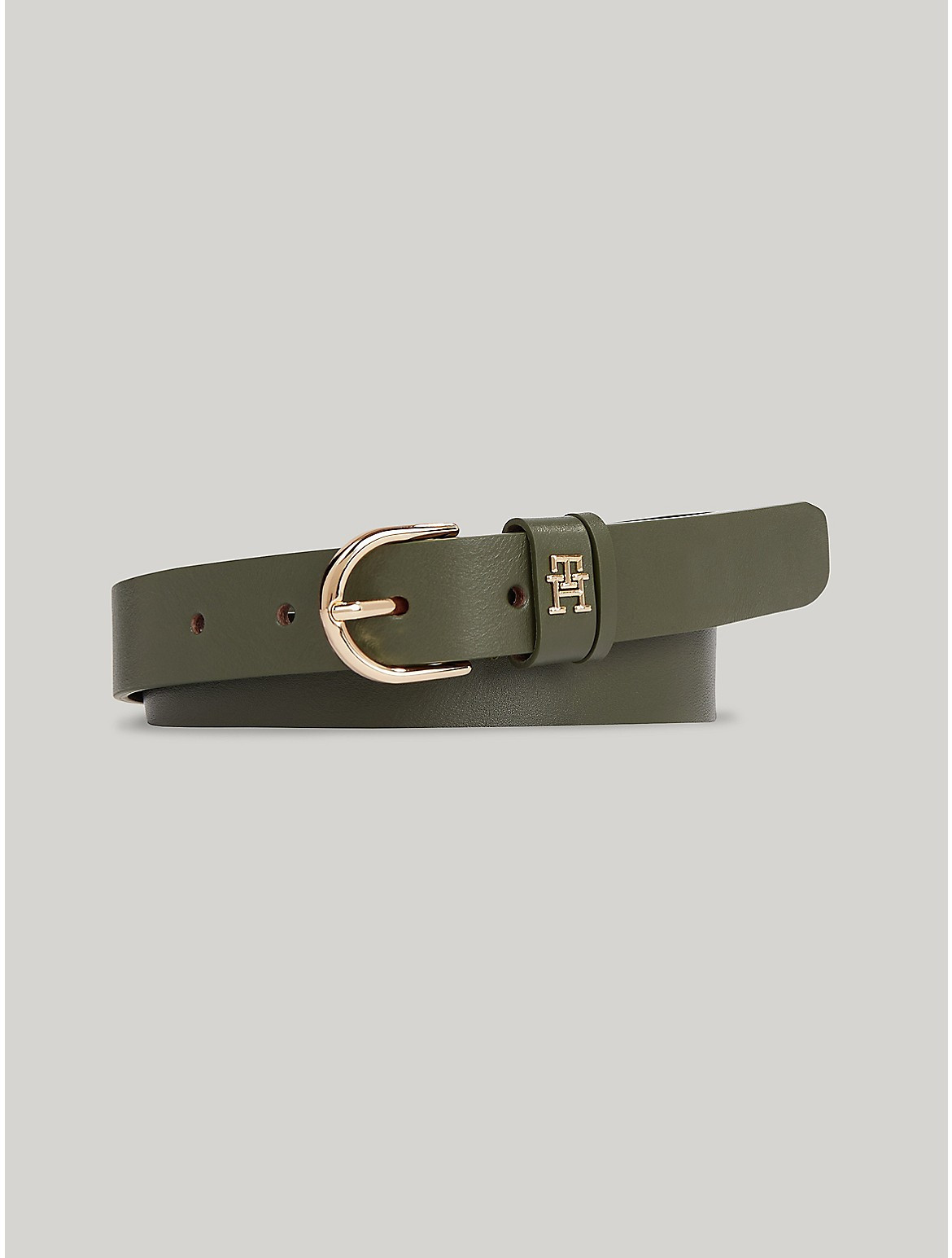 Tommy Hilfiger Women's TH Logo Leather Belt - Green - 36 | Tommy Hilfiger (US)