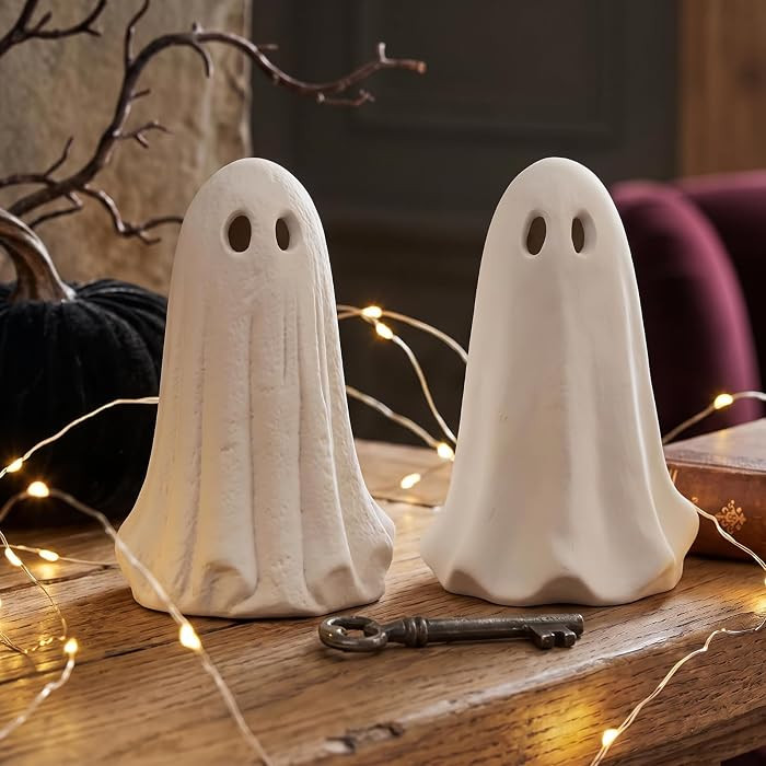 Gerrii 2 Pcs Halloween Terracotta Ghost Figurine for Tabletop 6 Inch White Handmade Terracotta Ghost Sculpture Halloween Spooky Statue for Table Centerpiece Mantel Shelf Indoor Display Decor Gift | Amazon (US)