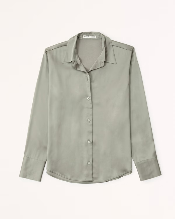 Long-Sleeve Satin Button-Up Shirt | Abercrombie & Fitch (US)