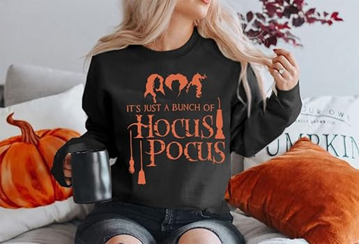 It's Just A Bunch of Hocus Pocus T-Shirt Women Halloween Sanderson Sisters Long Sleeve Crewneck C... | Amazon (US)