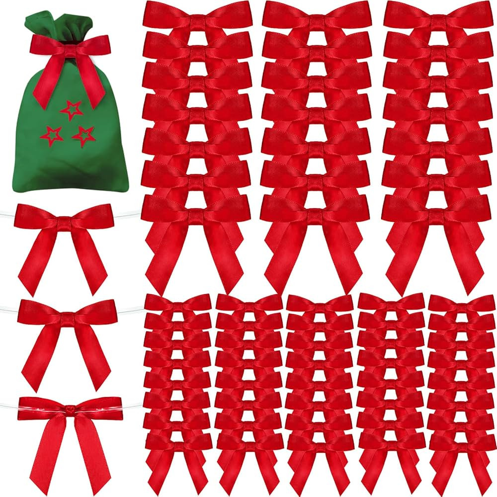 100 Pieces Twist Tie Bows Satin Valentine‘s Day 5/8 Inch Ribbon Bows for Gift Wrapping Crafts W... | Amazon (US)