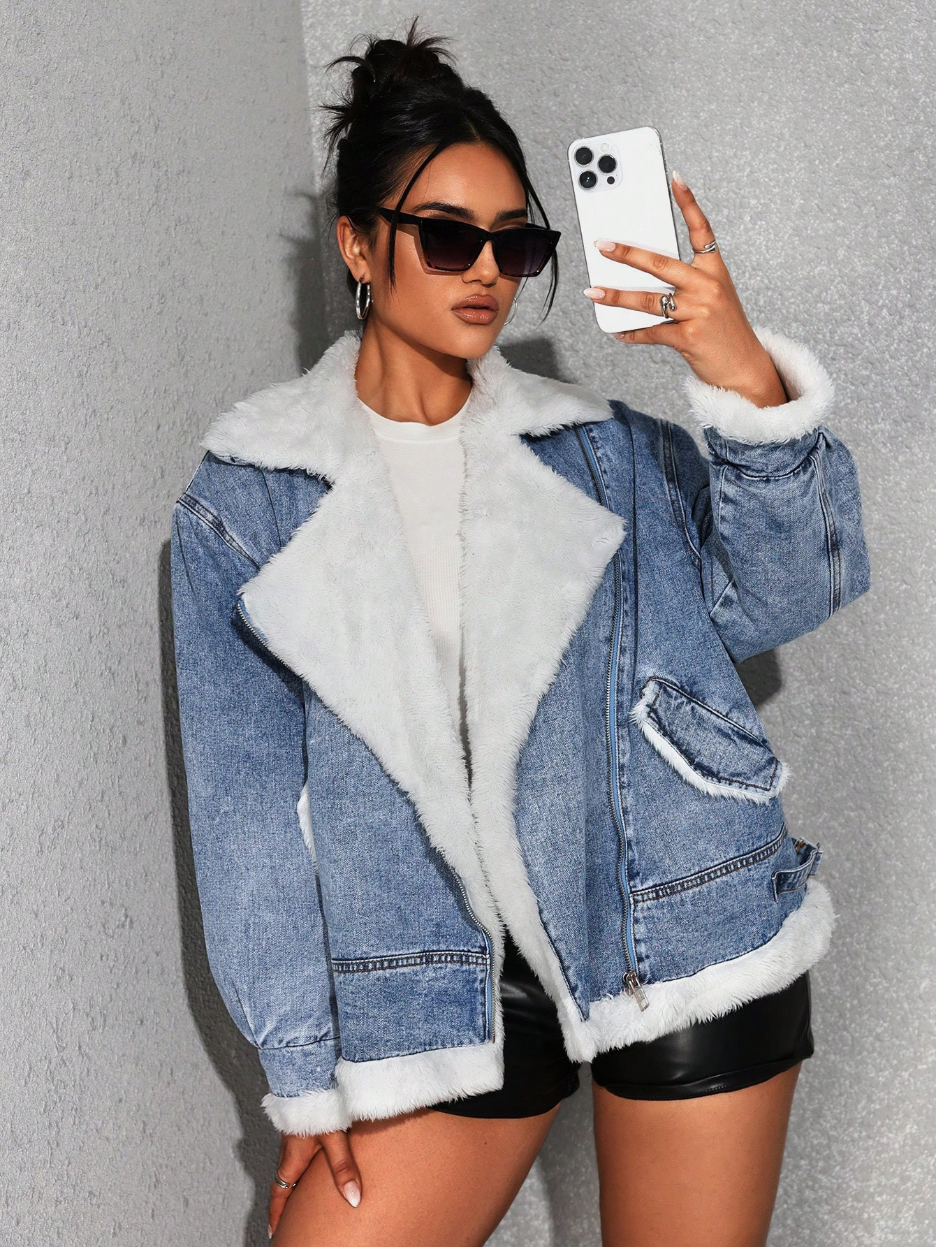 Damen Lässig thermisch gefütterte asymmetrische Reißverschluss Denim Jacke, herbst/winterlich ... | SHEIN