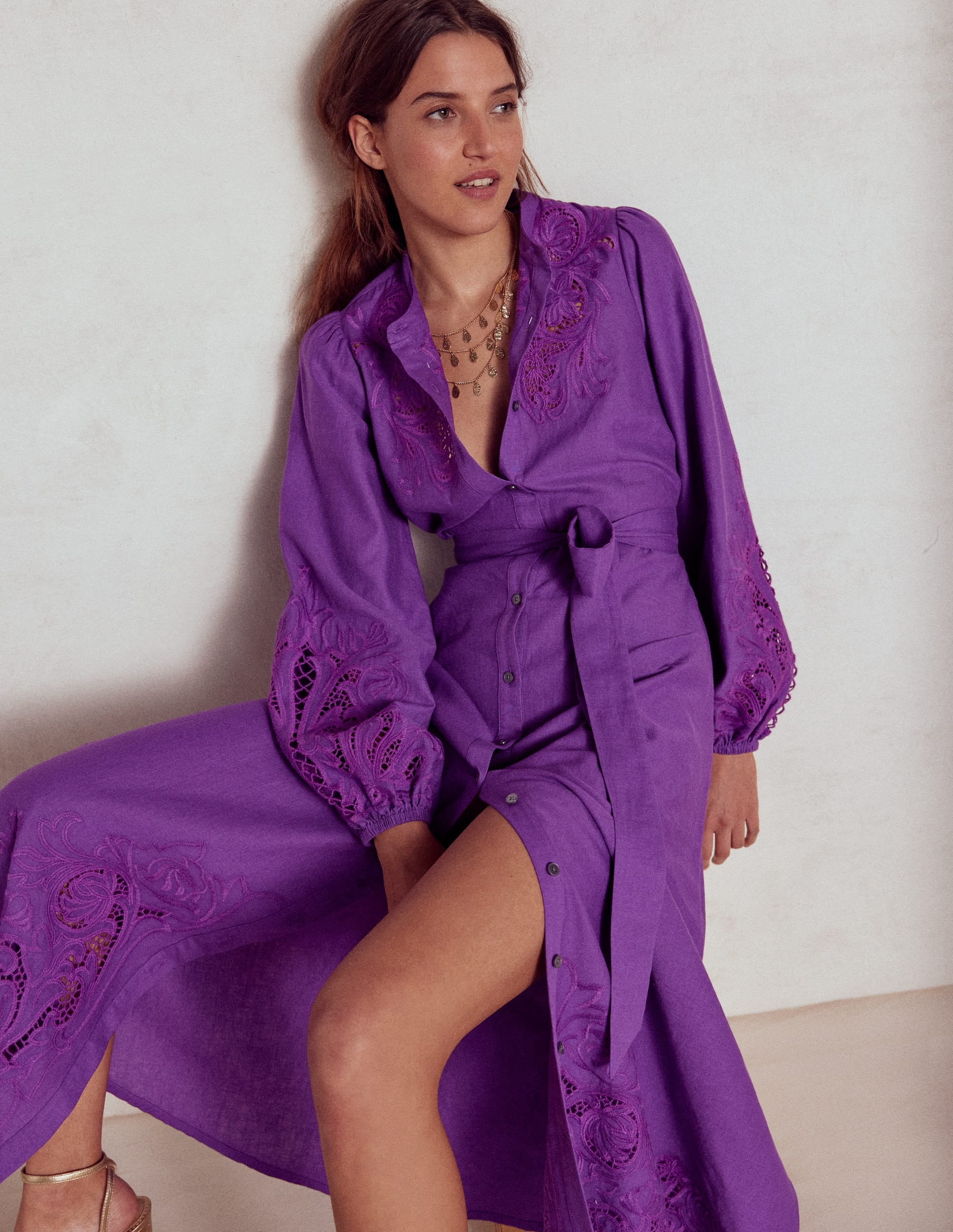 Mae Linen Blend Shirt Dress-Royal Purple | Boden (US)