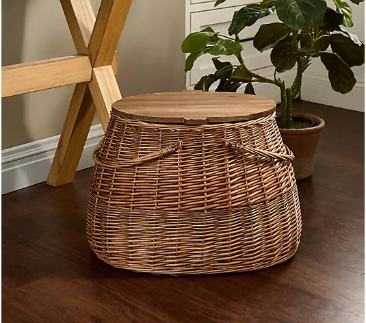 Cozy Cottage by Liz Marie Vintage Woven Wood Picnic Basket | QVC