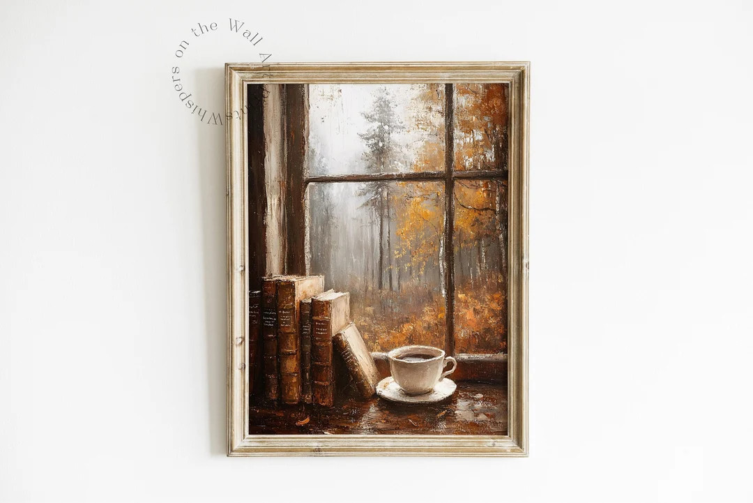 Fall Coffee Printable Wall Art, Light Academia Decor, Bookish Oil Painting, Cottagecore Digital A... | Etsy (US)