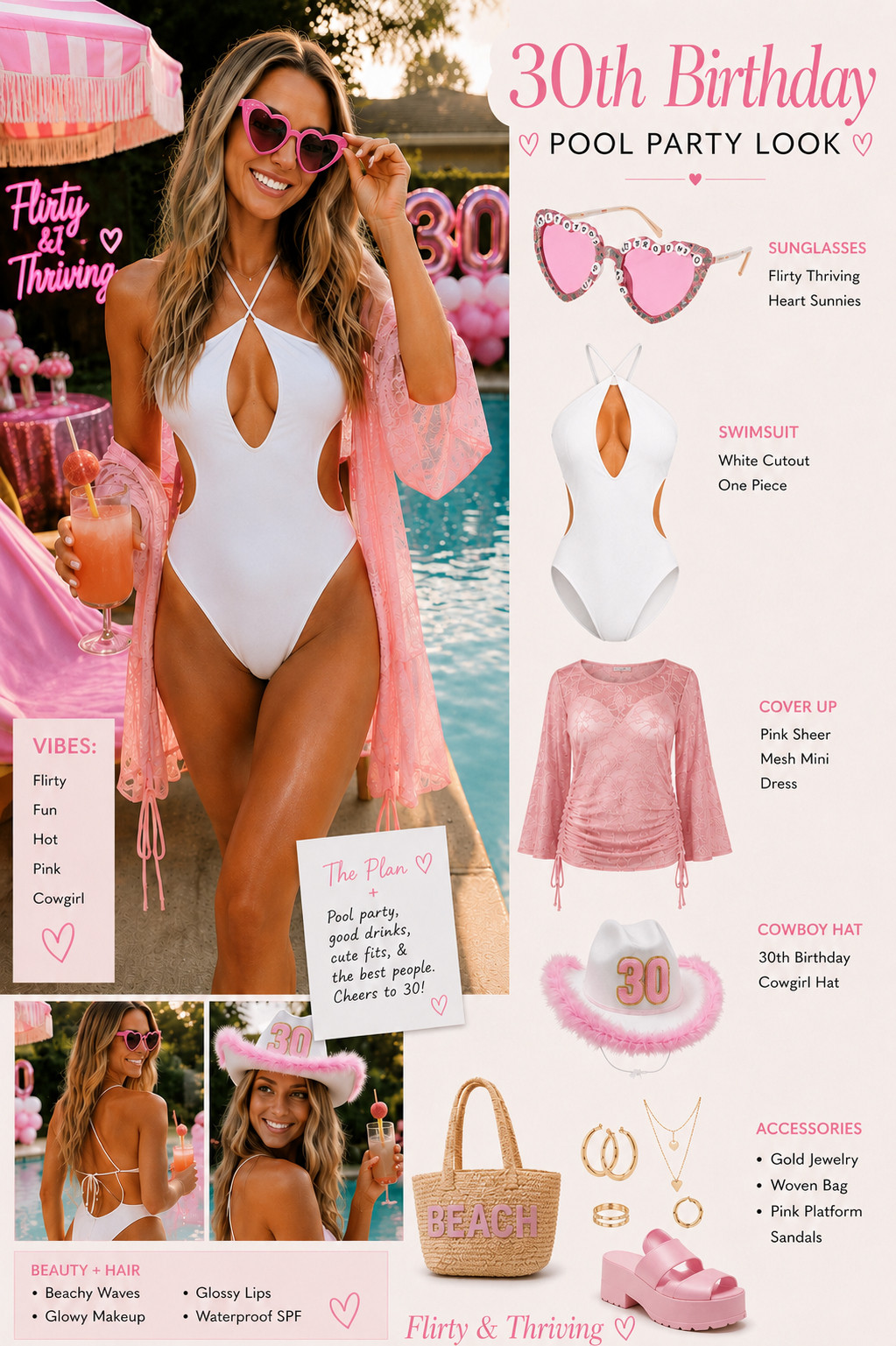 Okay wait because now I actually want to throw this exact party 💕✨ Built my dream 30th birthday pool party mood board using pieces I actually ordered and linked below. Think flirty, pink, extra, poolside cocktails, cute swimsuits, and hot girl summer energy all weekend long 🎀🍸 #LTKStyle #30thBirthday #PoolPartyInspo #BirthdayAesthetic #PinkParty #DirtyThirty #SummerStyle #VacationOutfitInspo #PoolsideGlam #Barbiecore #CowgirlCore #LTKSwim #GirlsTripVibes #PartyPlanningInspo
 

 #LTKgrwm #LTKU #LTKSwim