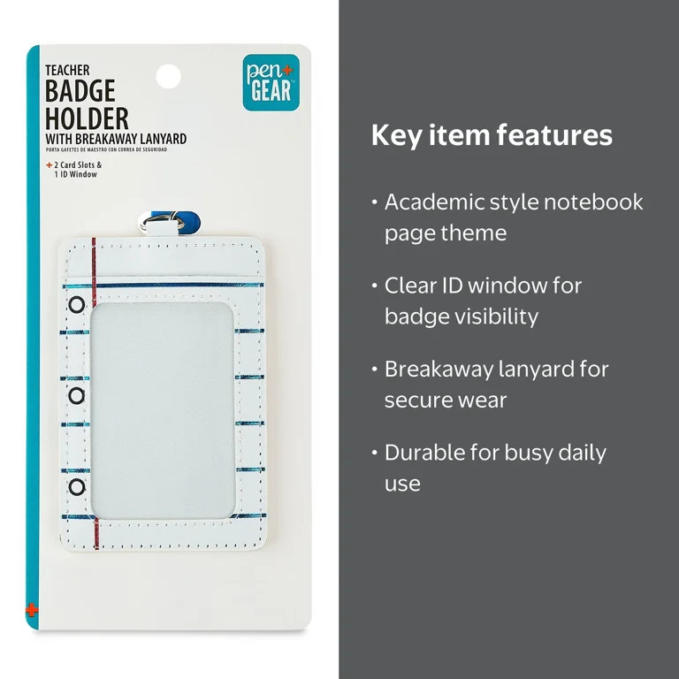 Pen+Gear Notebook Paper Teacher Badge Holder with Breakaway Lanyard, Multicolor | Walmart (US)