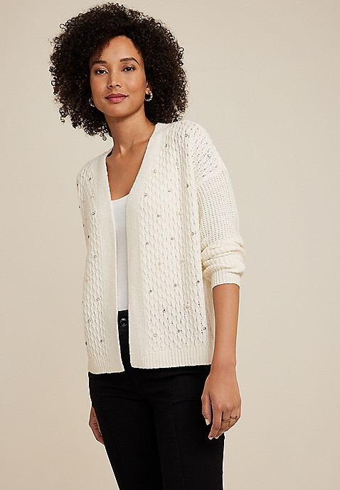 Rhinestone Embellished Cropped Cardigan | Maurices