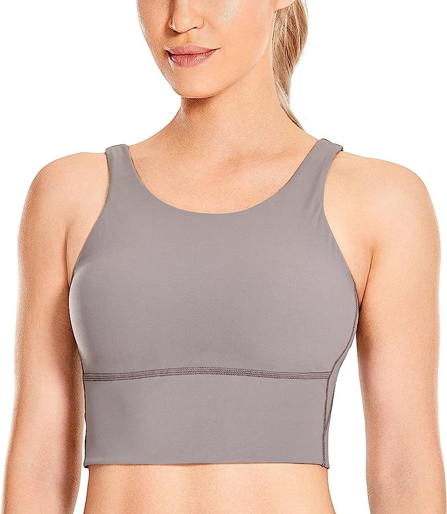 CRZ YOGA Women's High Neck Longline Sports Bra V-Back Wirefree Workout Sexy Yoga Bras Crop Tank T... | Amazon (US)