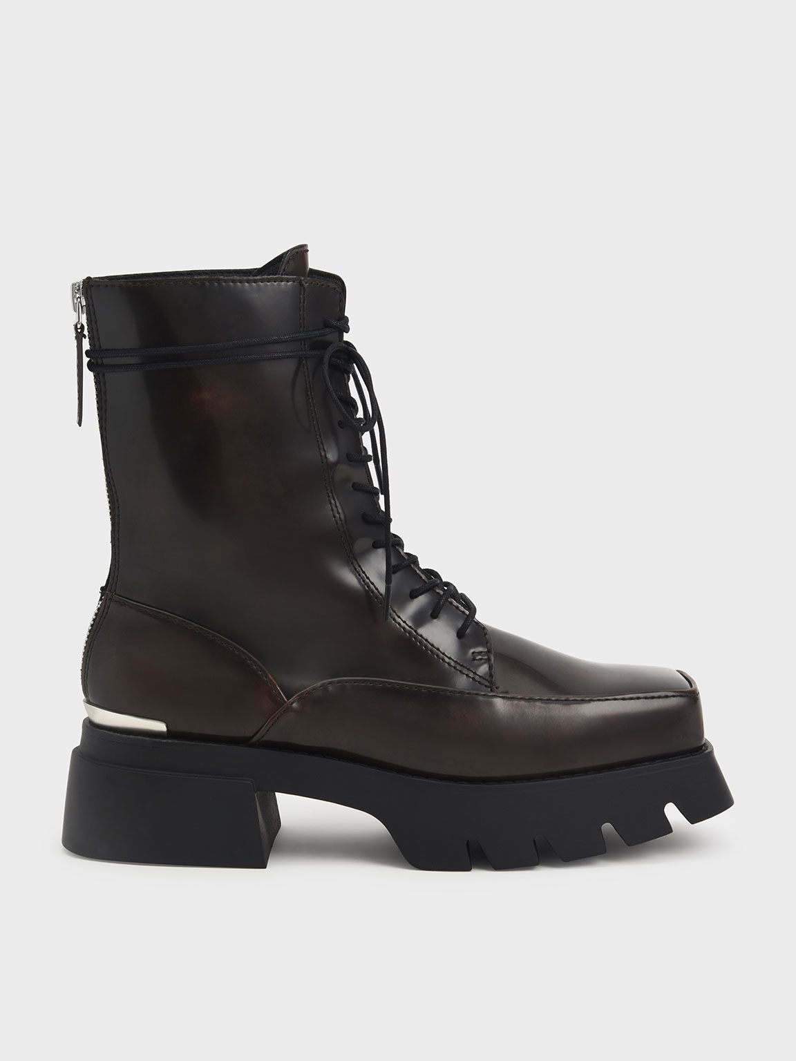 Lace-Up Platform Calf Boots
- Dark Brown | CHARLES & KEITH (US)