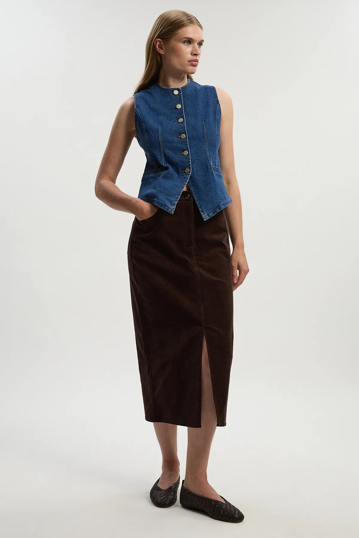 Stretch Cord Midi Pencil Skirt | Karen Millen UK + IE + DE + NL