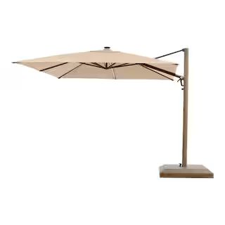 10 ft. Aluminum and Steel Cantilever LED Outdoor Patio Umbrella in Sunbrella Antique Beige with M... | The Home Depot