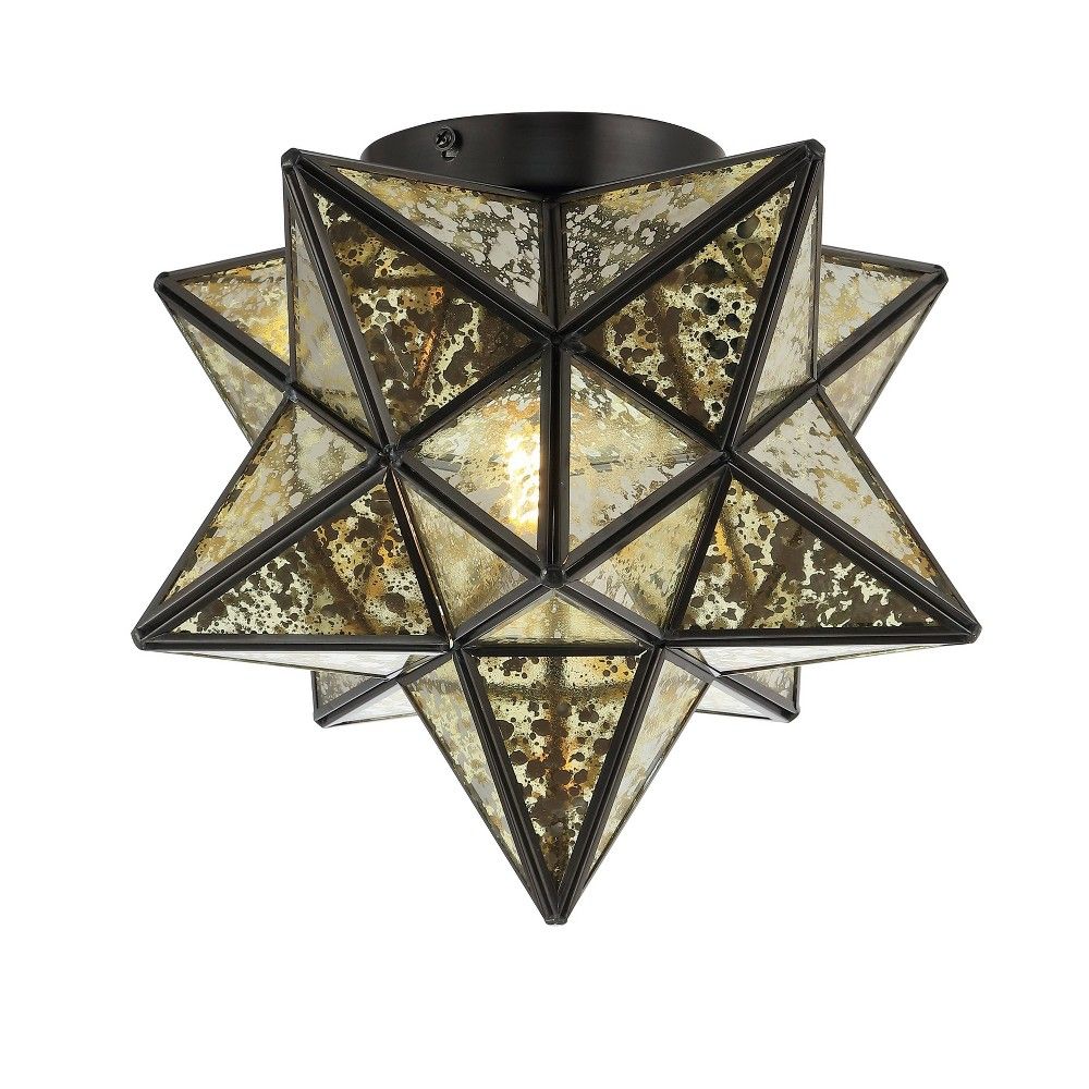 12" LED Metal/Mercury Glass Moravian Star Flush Mount Oil Rubbed - Jonathan Y | Target