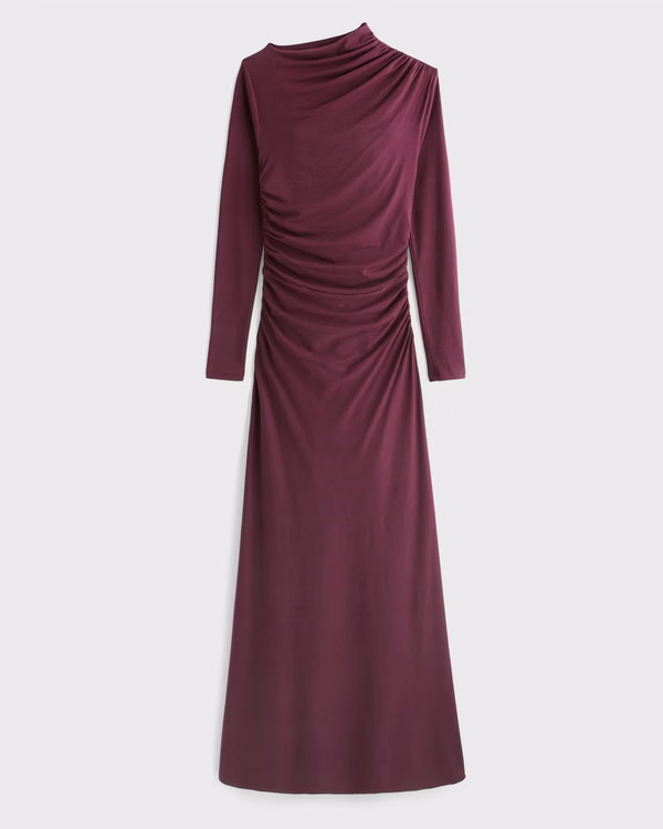 Women's Long-Sleeve Draped Knit Maxi Dress | Women's Party Collection | Abercrombie.com | Abercrombie & Fitch (US)