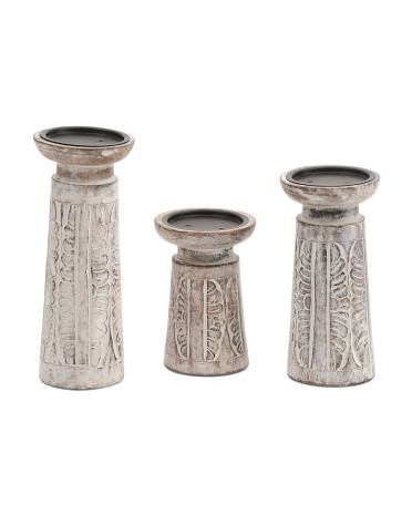 Set Of 3 Wooden Candle Holders | TJ Maxx