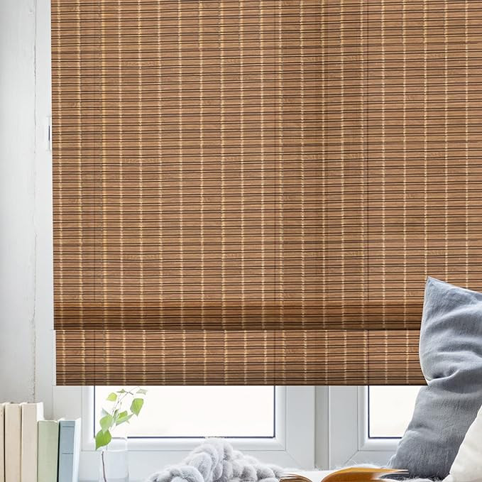 FACIMI Blackout Bamboo Roller Shades, Roll-Up Woven Roman Shades with 6" H Valance, Custom Light ... | Amazon (US)