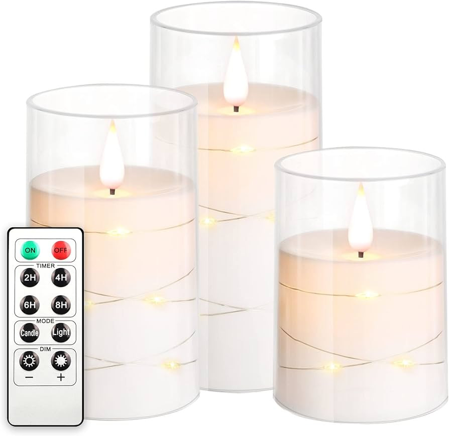 NURADA Flickering Flameless Candles: Built-in Star String Lights Unbreakable Acrylic 3D Wick Batt... | Amazon (US)
