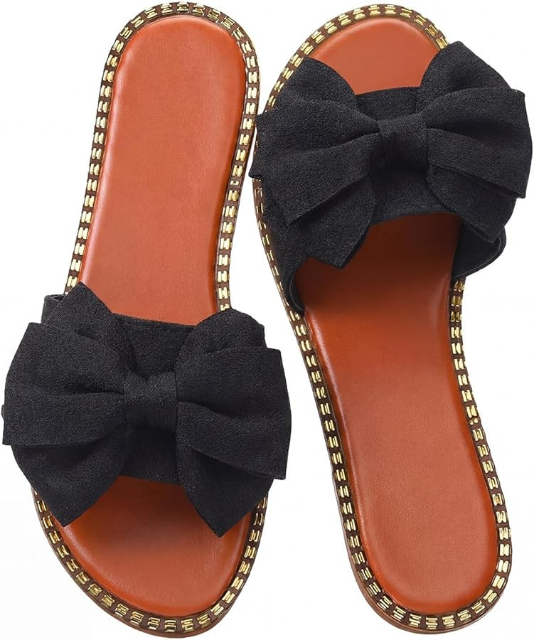 Cuffbow Women's Bow Knot Slides Cute Dressy Open Toe Flat Sandals 2026 Summer Beach Vacation Slip... | Amazon (US)