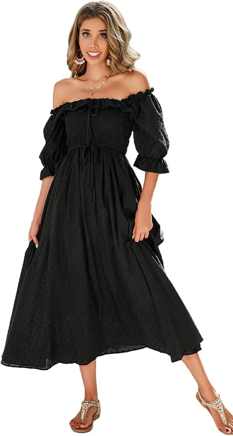 R.Vivimos Women Summer Half Sleeve Cotton Ruffled Vintage Elegant Backless A Line Flowy Long Dres... | Amazon (US)