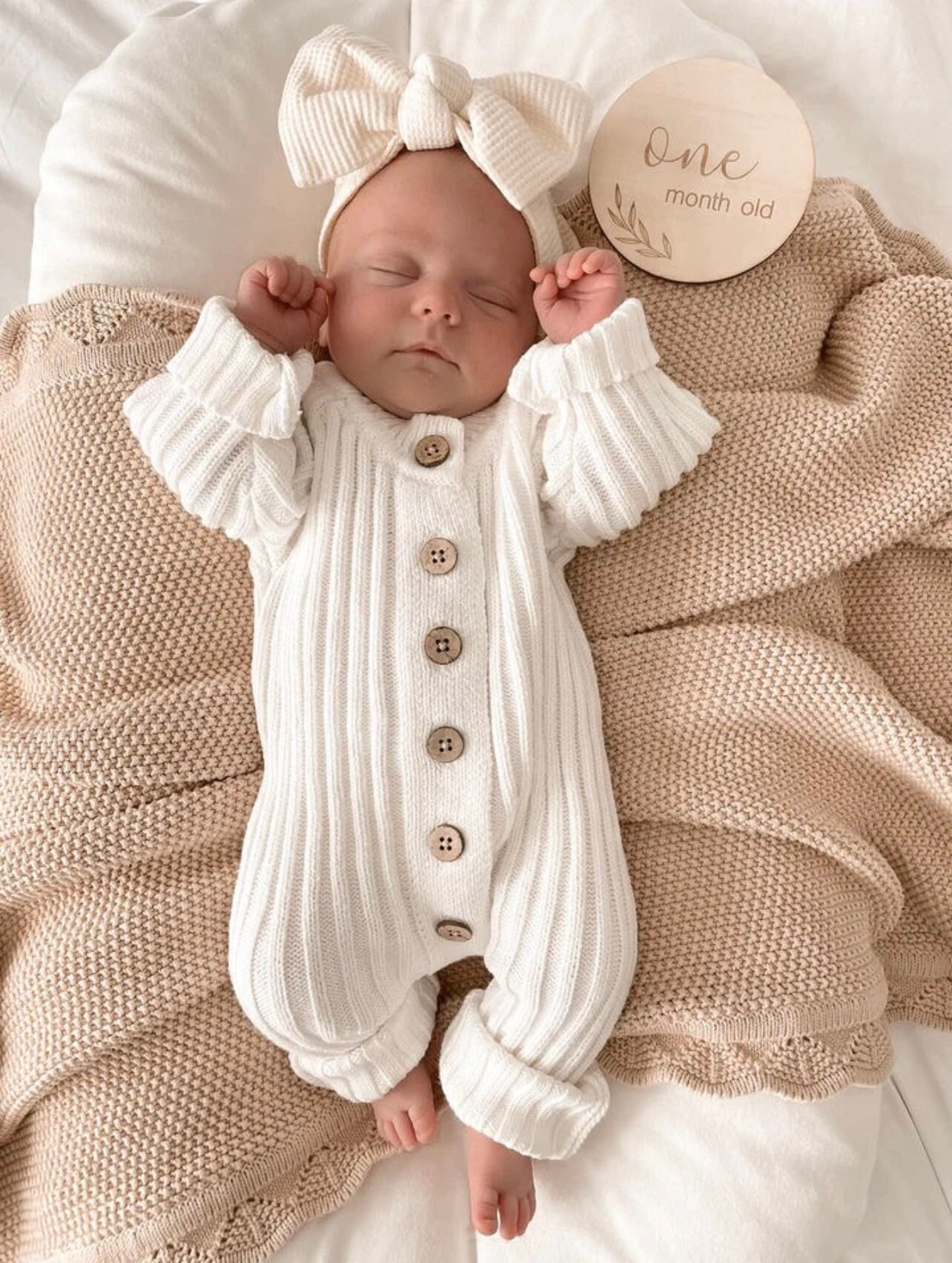 Baby Ribbed Romper, Gender Neutral Newborn Outfit Milk Colour. Baby Going Home Outfit, Photoshoot... | Etsy (US)