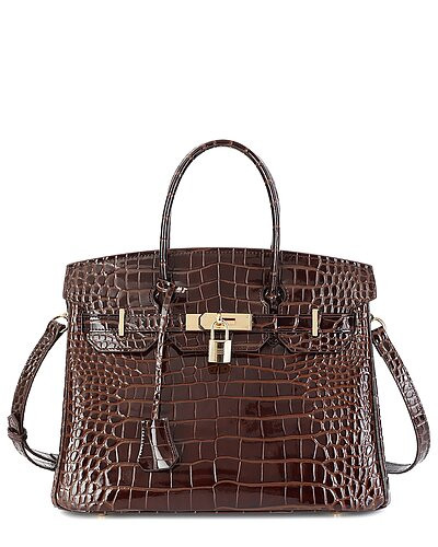 Large Croc-Embossed Leather Satchel | Gilt & Gilt City