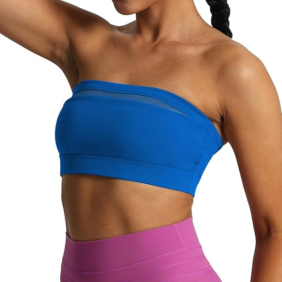 Aoxjox Women's Workout Strapless Bandeau Bra Mesh Sports Bras Training Fitness Running Yoga Crop ... | Amazon (US)