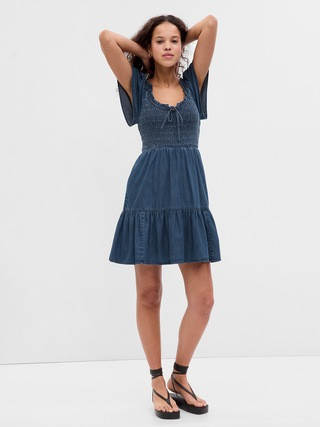 Flutter Sleeve Smocked Denim Mini Dress | Gap (CA)