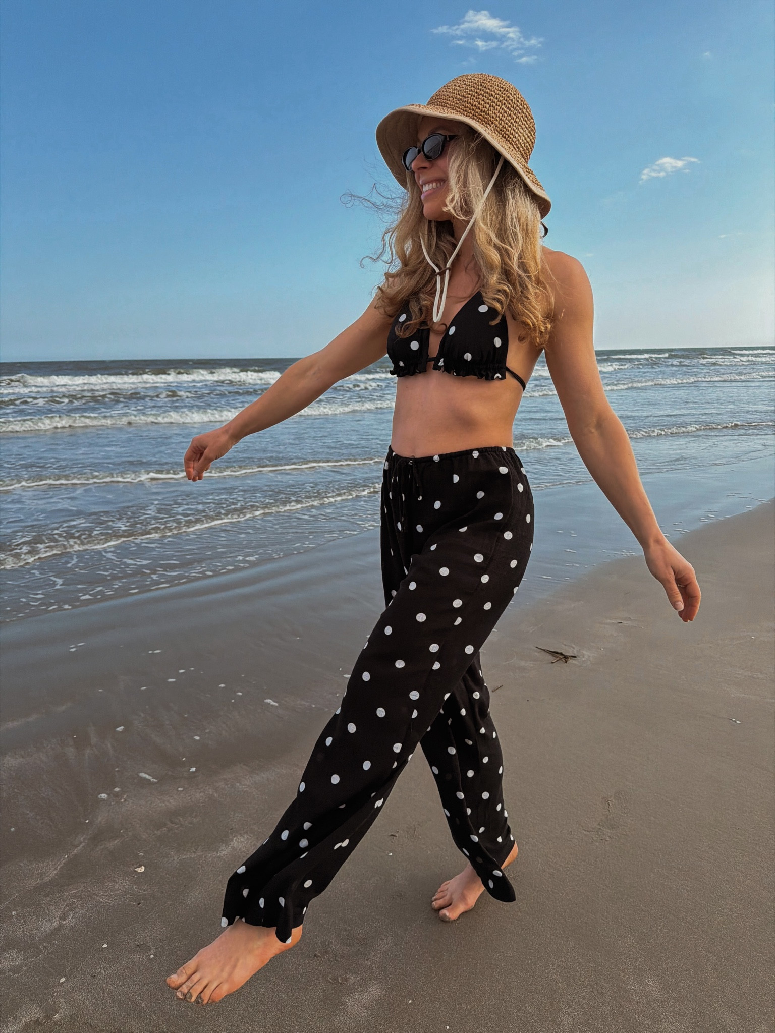 Cute polka dot bikini and matching pants coverup for the beach! Wearing a size small in all! 

#LTKSwim #LTKootd #LTKSeasonal