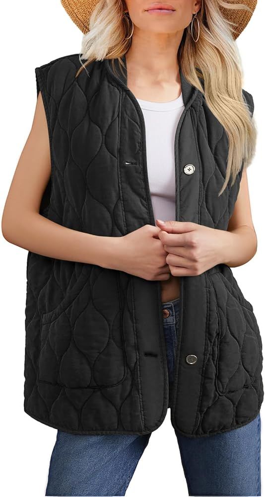 Imily Bela Women’s Quilted Vest Lightweight Button Down Padded Gilet with Pockets | Amazon (US)