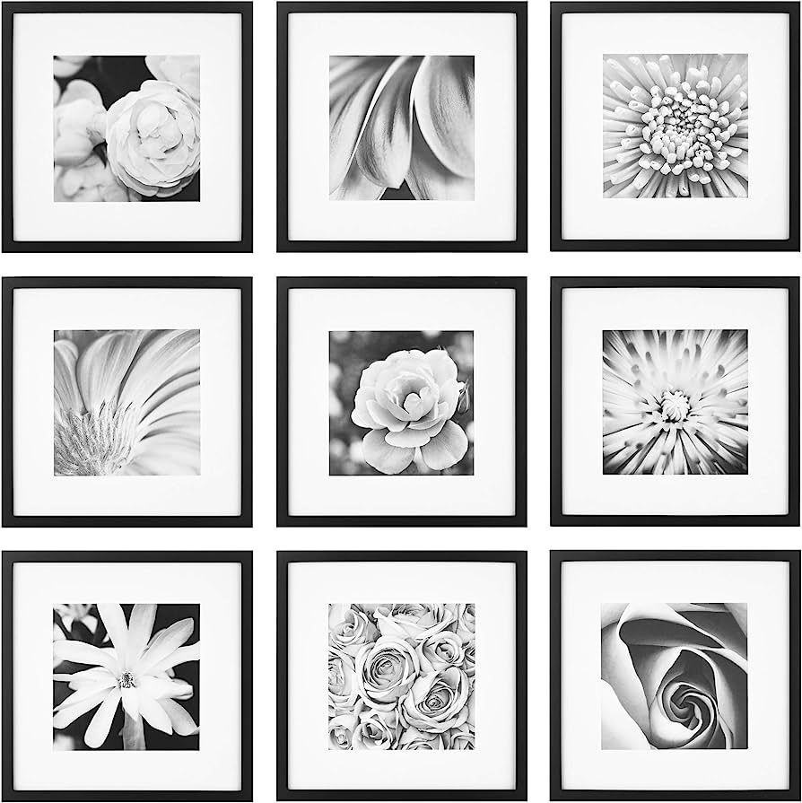 Gallery Perfect 9 Piece Black Square Photo Frame Gallery Wall Kit with Decorative Art Prints & Ha... | Amazon (US)