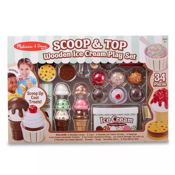 Melissa & Doug Scoop and Top Wooden Ice Cream Play Set (34 pcs) | Kohl's